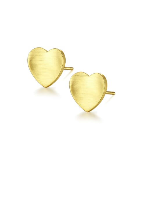 gold-17F11 925 Sterling Silver With Smooth  Simplistic Heart Stud Earrings
