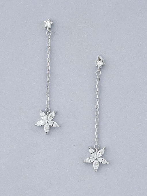 One Silver Temperament Flower Shaped Zircon Earrings 0