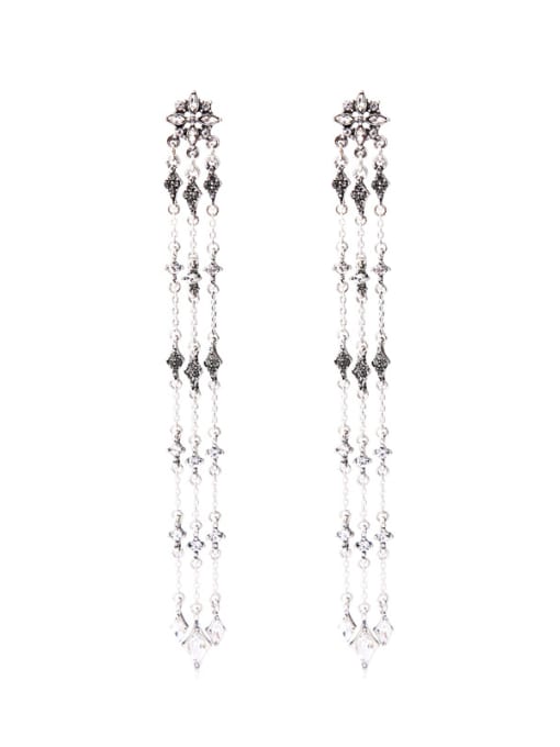 KM Tassel Artificial Crystal Long Retro Drop Earrings