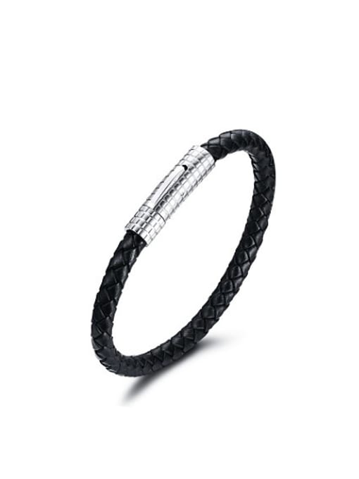 CONG Fashion Geometric Shaped Artificial Leather Titanium Bracelet 0