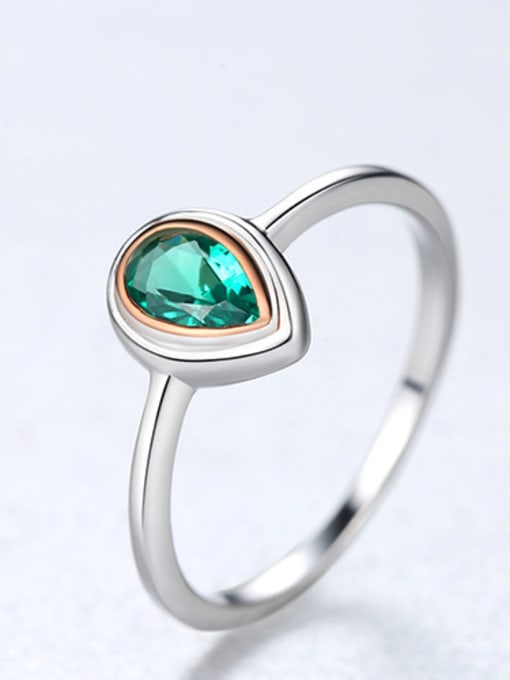 Green Sterling silver water drop type green semi-precious stone ring
