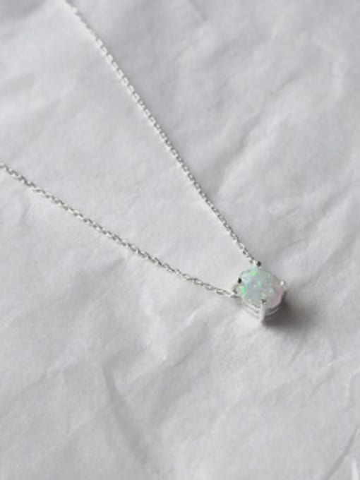 DAKA Fashion Little Oval Opal stone Silver Necklace 0