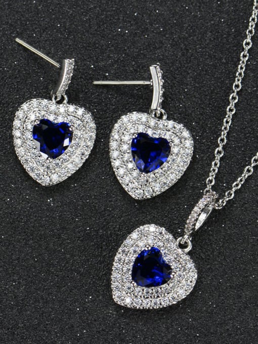 Blue Heart Shaped Zircon earring Necklace Jewelry Set