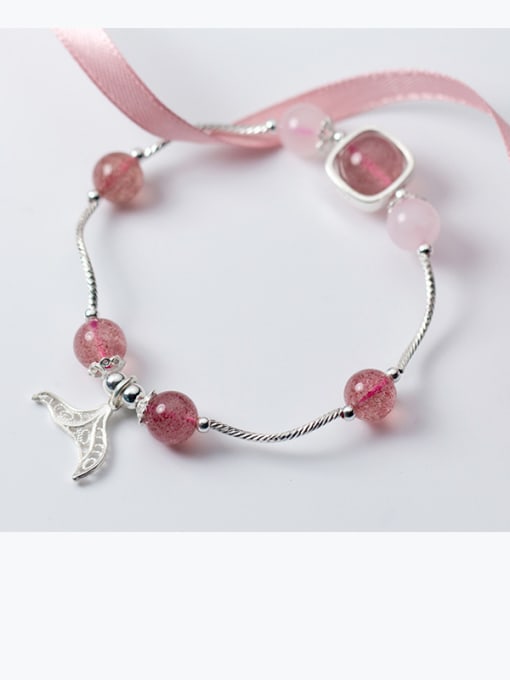 FAN 925 Sterling Silver With Silver Plated  and strawberry crystals Add-a-bead Bracelets