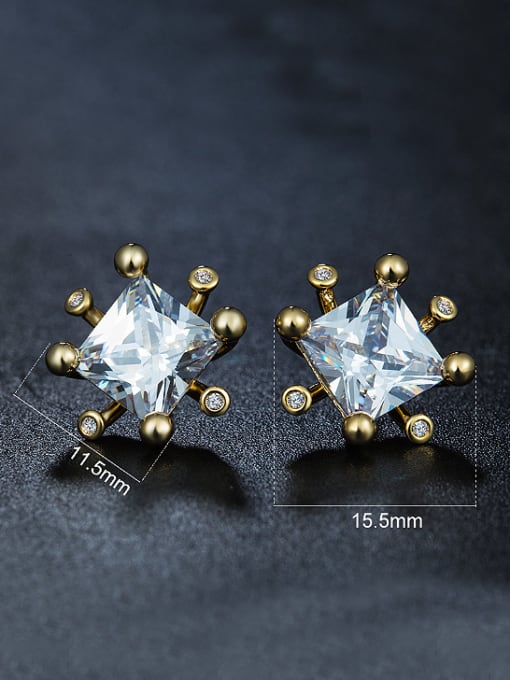 UNIENO Simple Square Zircon Gold Plated Stud Earrings 2