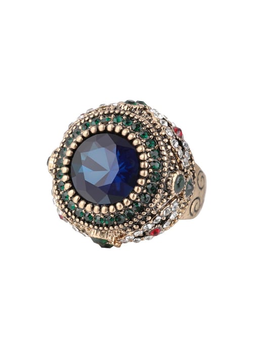 Gujin Exaggerated Retro style Blue Resin Rhinestones Alloy Ring 0