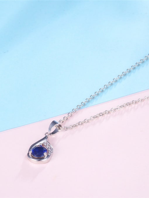 Platinum Delicate Blue Glass Bead Women Necklace