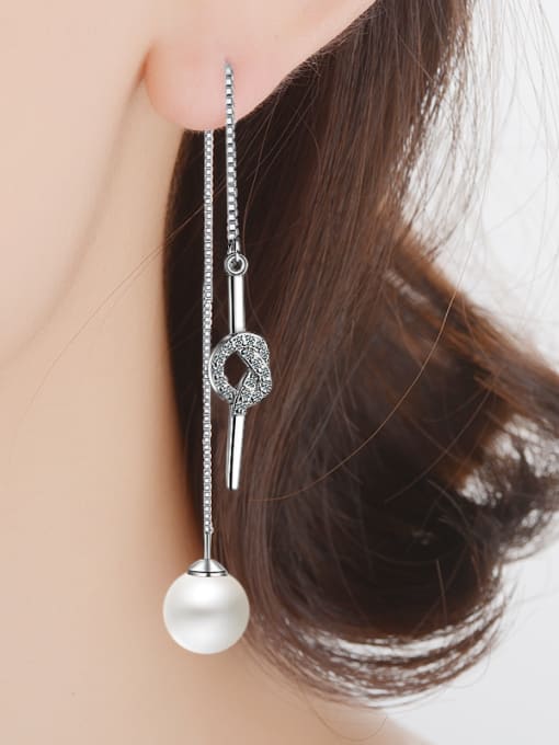 AI Fei Er Personalized Little Knot Imitation Pearl Line Earrings 1