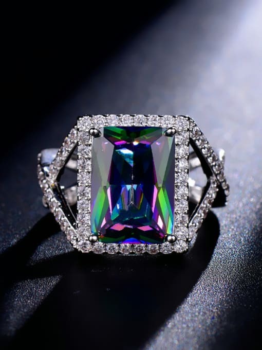 Colour Blue  US #6 Colorful Rectangle Zircon Statement Ring