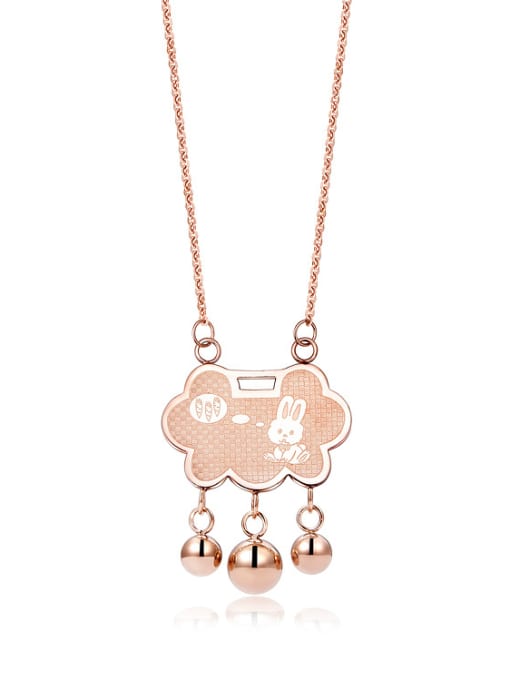 JINDING Chinese Wind Lock Stainless Steel Rose Gold Rabbit Necklace 0