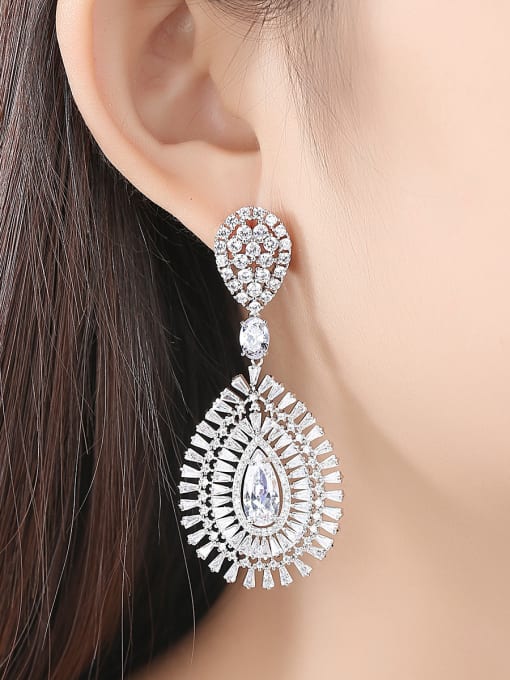 BLING SU Copper With Platinum Plated Luxury Water Drop Chandelier Earrings 1