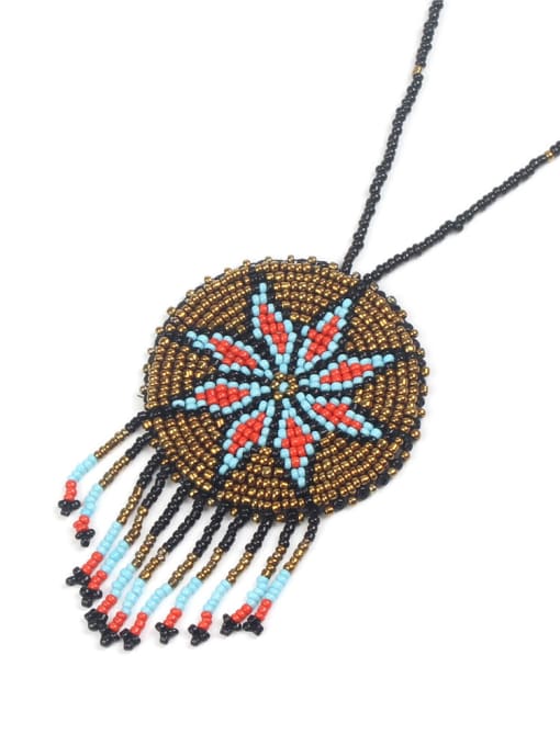 HN1882-C Round Flower Pattern Tassel Fashion Necklace