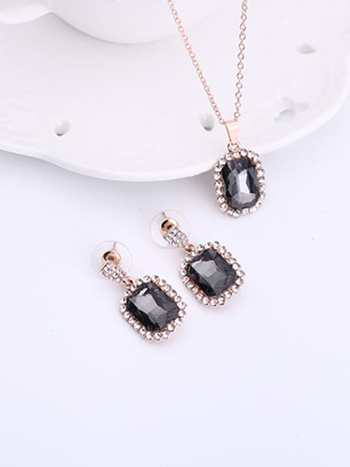 BESTIE Alloy Rose Gold Plated Fashion Artificial Black Stones Two Pieces Jewelry Set 1