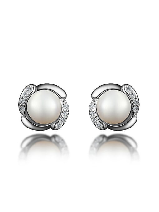 SANTIAGO Fashion White Artificial Pearl Cubic Zirconias Stud Earrings 0