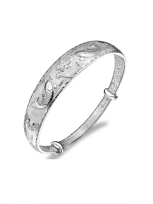 JIUQIAN Ethnic style 990 Silver Double Fish Adjustable Bangle