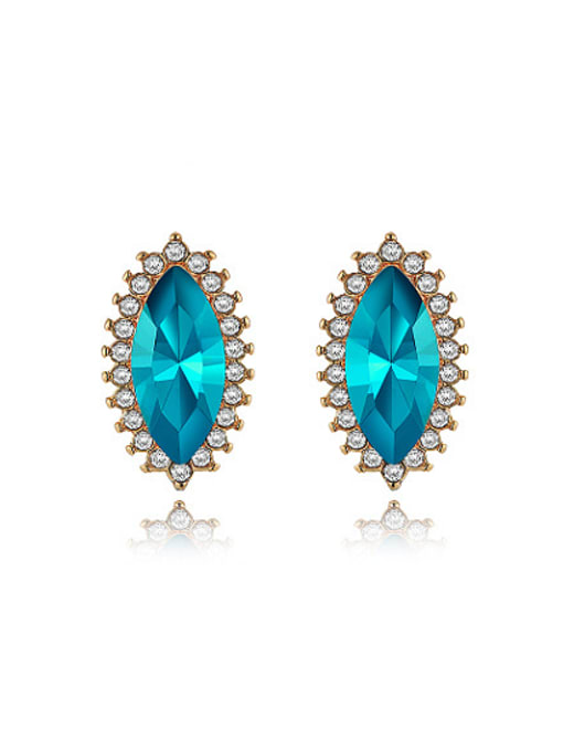 Ronaldo Blue Oval Shaped Austria Shaped Stud Earrings