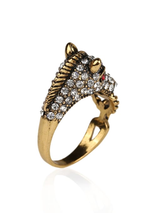 Gujin Personalized Sea Horse Rhinestones Antique Gold Plated Ring 2
