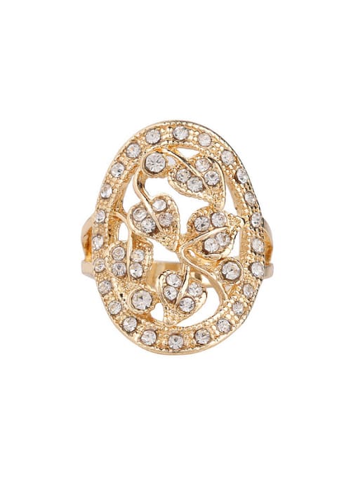 Gujin 18K Gold Plated Hollow White Crystals Alloy Ring 0