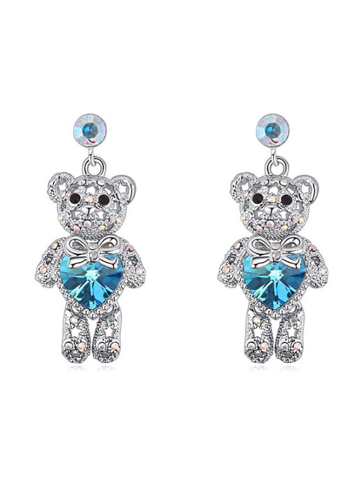 light blue Personalized Shiny austrian Crystals-covered Cartoon Bear Drop Earrings