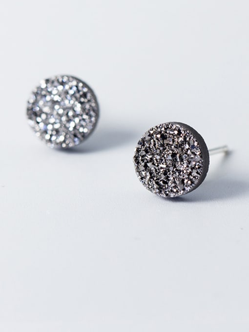 Rosh 925 Sterling Silver With Platinum Plated Personality Round Stud Earrings 2