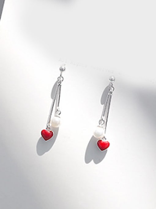 Peng Yuan Fashion Freshwater Pearl Red Heart shaped Earrings 0