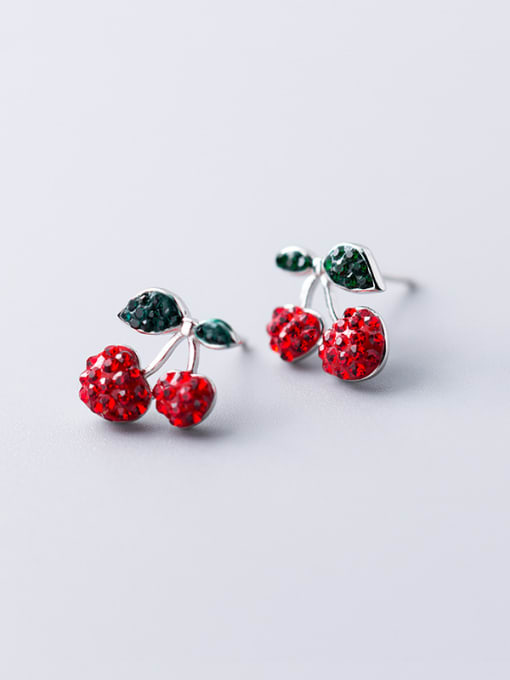 Rosh 925 Sterling Silver With Platinum Plated Cute Friut  Cherry Stud Earrings 2