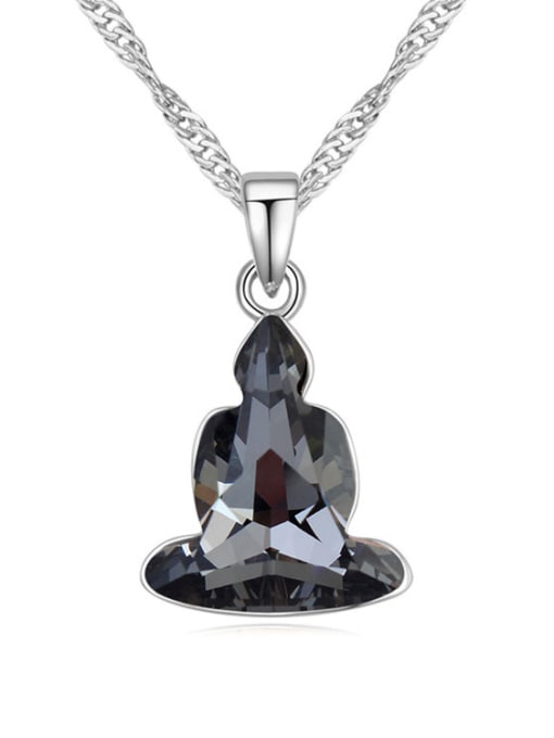 black Simple austrian Crystal Pendant Platinum Plated Alloy Necklace