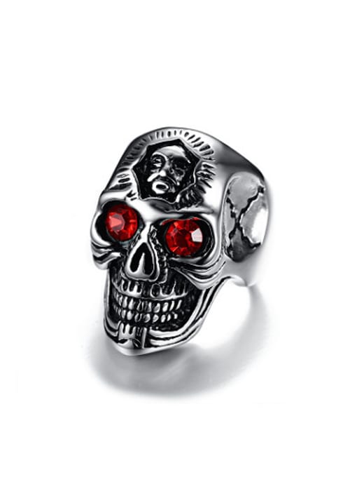 CONG Exquisite Red Rhinestones Skull Shaped Titanium Ring 0