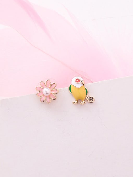 A Little bird Alloy With Rose Gold Plated Cute Asymmetry  Little Bird Flower  Stud Earrings