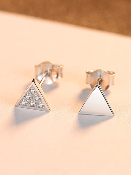 Sliver 925 Sterling Silver With Cubic Zirconia Simplistic Triangle Stud Earrings