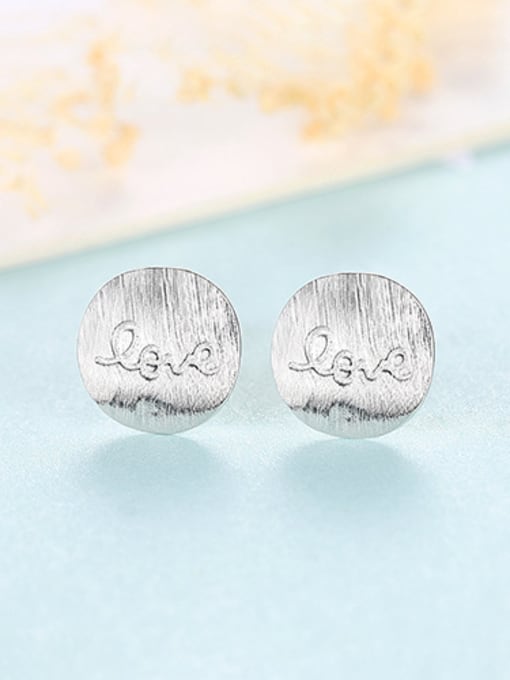 Silver 925 Sterling Silver With Glossy  Simplistic Round  letters "love"Stud Earrings