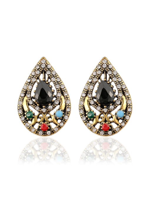 Gujin Water Drop shaped Resin stones Crystals Retro style Alloy Earrings 0