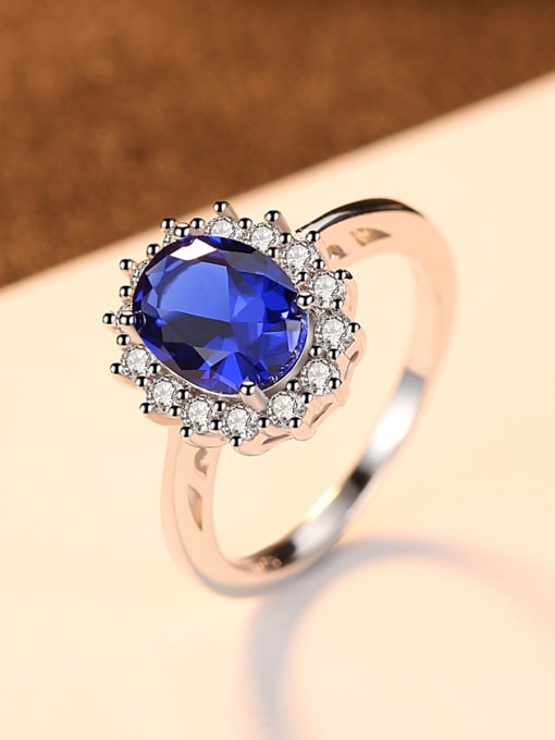 CCUI Sterling silver AAA zircon classic blue semi-precious stone ring 0