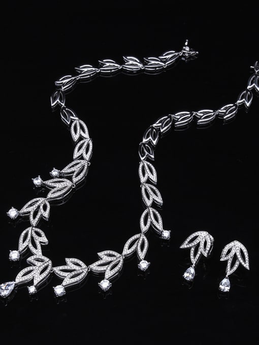 Luxu New Original Zircon Bride's Wedding Necklace Earring Jewellry Suit 3