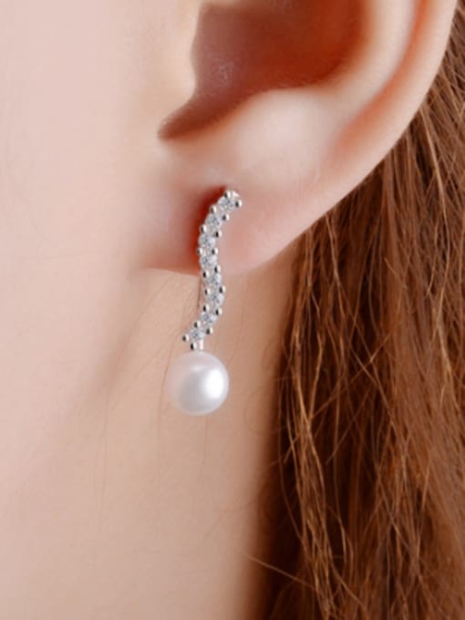AI Fei Er Simple Imitation Pearl Cubic Zirconias Stud Earrings 1