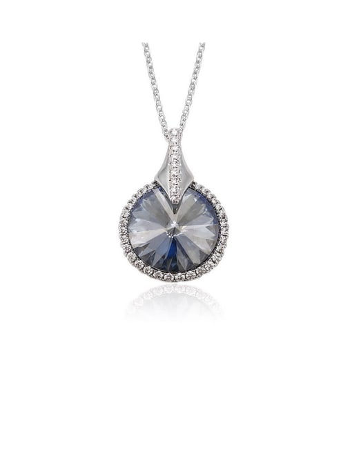 Light Blue Copper Alloy White Gold Plated Fashion Round Crystal Necklace