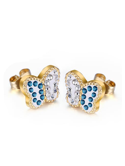 Blue All-match Double Colorful Butterfly Shaped Rhinestones Stud Earrings