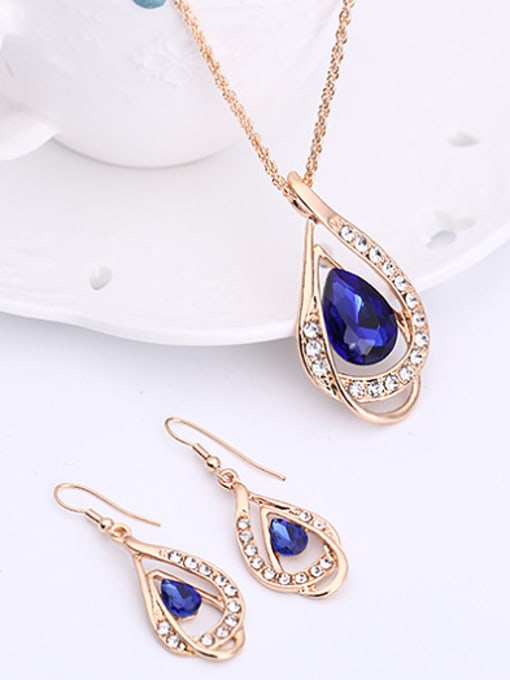 BESTIE Alloy Imitation-gold Plated Fashion Stones Water Drop shaped Two Pieces Jewelry Set 1