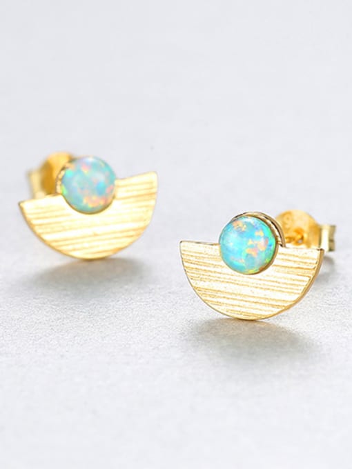 Light Blue 925 Sterling  Silver With Opal  Simplistic Semicircle Stud Earrings