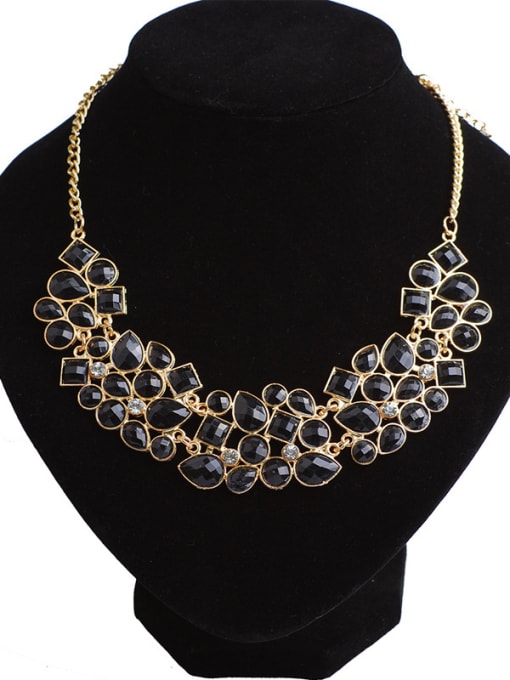 Black Exaggerated Geometrical Stones Gold Plated Alloy Necklace
