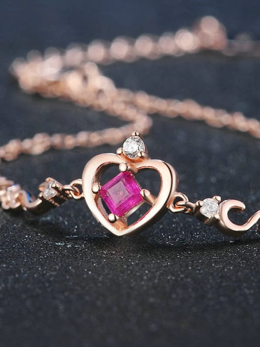 ZK Heart-shape Natural Ruby Fashion Silver Bracelet 3