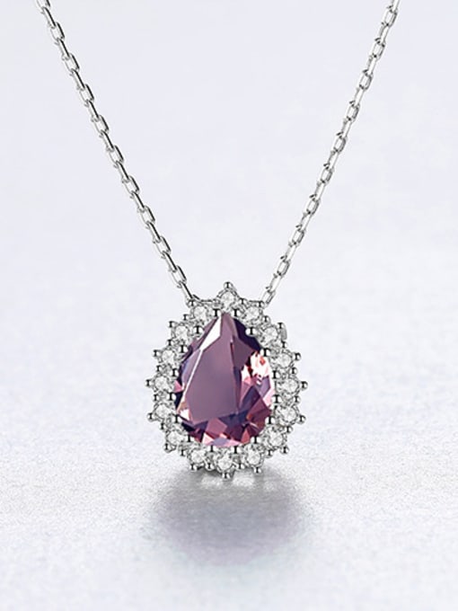 Purple 925 Sterling Silver With Cubic Zirconia Luxury Water Drop Necklaces