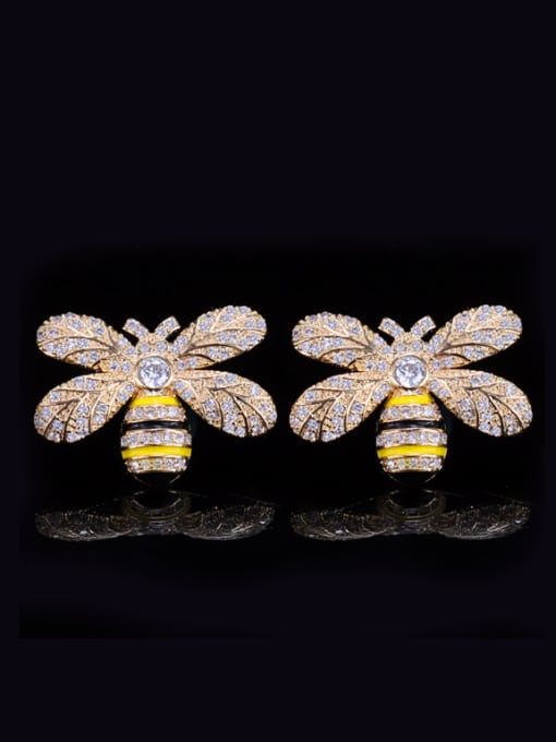 L.WIN Lovely Little Bee Micro Pave Zircons Stud Earrings 0