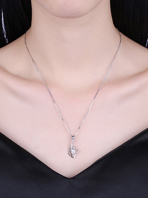 OUXI Simple Zircon Silver Women Necklace 1