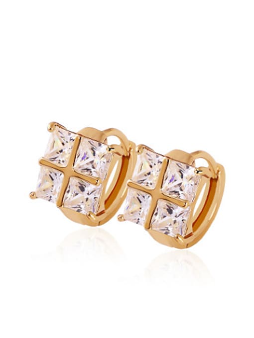 White Copper Alloy Gold Plated Fashion Square Zircon clip on earring