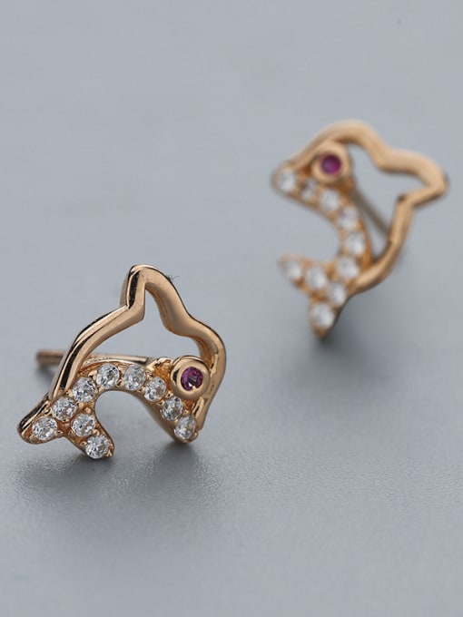 One Silver Rose Gold Plated Dolphin Zircon Earrings 2