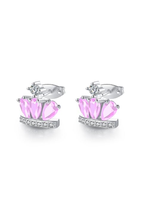 Pink Fashion Glass Stones Crown Stud Earrings