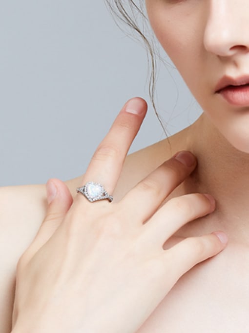 CEIDAI Fashion Opal stone Cubic Zirconias Heart 925 Silver Ring 1