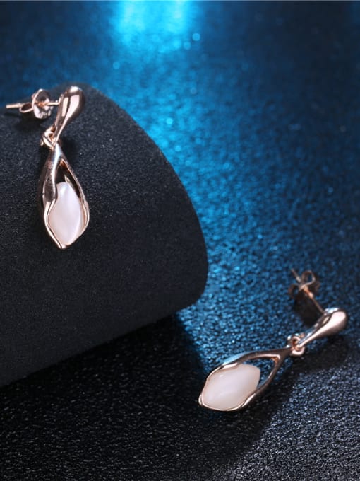 Earrings Elegant Rose Gold Plated Leaf Shaped Opal Two Pieces Jewelry Set