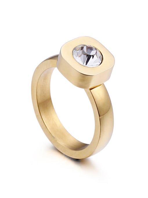 white Stainless Steel With Gold Plated Fashion Solitaire Rings